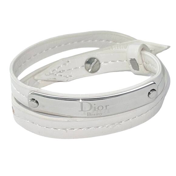 Christian Dior Beauty Wrap Around White Leather Nameplate Logo Bracelet - Picture 1 of 15